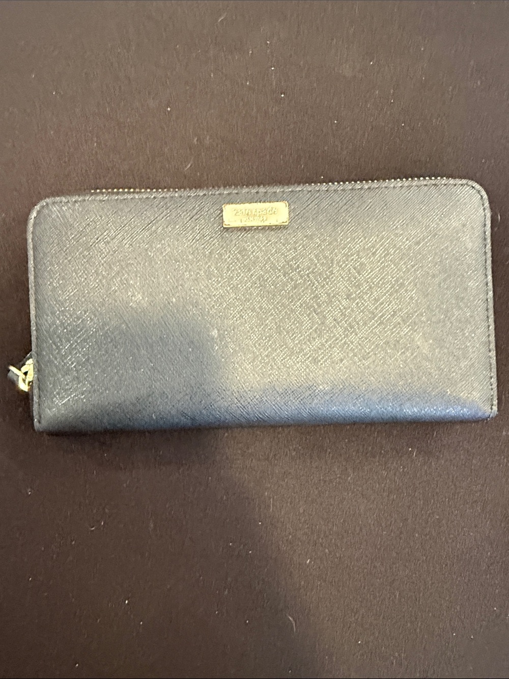 kate spade Black Saffiano Zip Wallet with Gold Logo